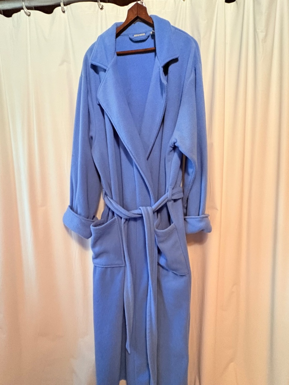 LL Bean Women's Winter Fleece Belted Wrap Robe Long Housecoat Blue 3XL - Picture 2 of 9